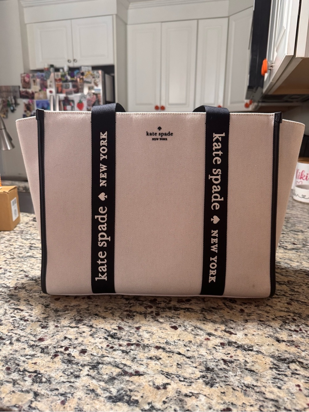 kate spade Light Pink Canvas Tote with Black Straps